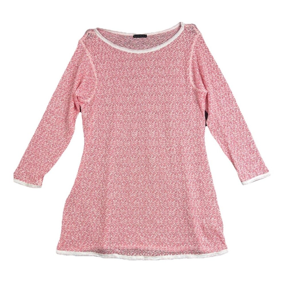Nally & Millie USA Pink Marled Knit Tunic Top Women XL 3/4 Sleeve Stretch